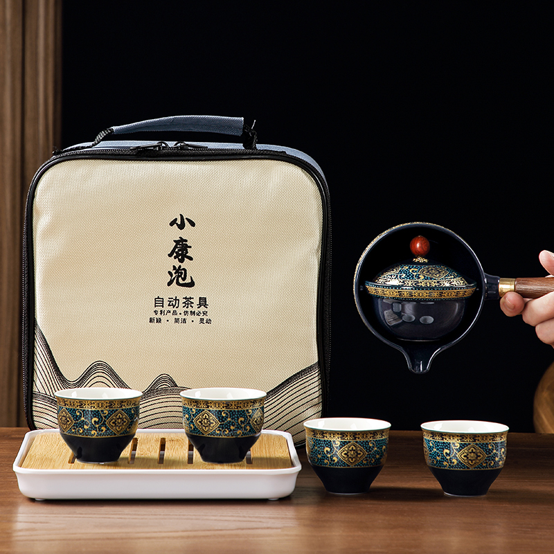 Travel Gongfu tea furniture set group portable outdoor portable ceramic quick passenger cup automatic rotary sloth tea deity