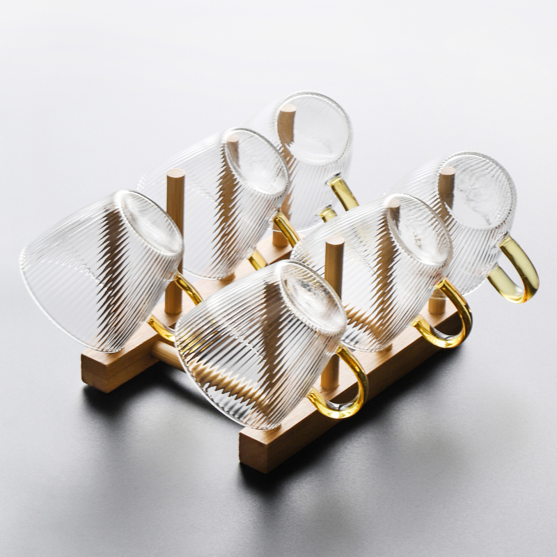 Heat resistant glass cup with handle Home suit Living room transparent tea cup Drink cup with cup holder Gongfu Tea Cup