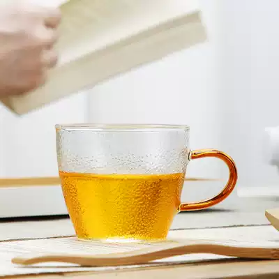 Glass single teacup Household Japanese hammered tea cup Small transparent master cup with handle small teacup Drinking teacup