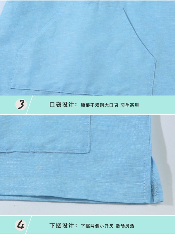 Yatong Shop Sky Blue Boys Cotton Linen Nút Retro Ngắn Tay Áo Sơ Mi Mùa Hè Quần Áo Trẻ Em Áo Sơ Mi Trẻ Em - Áo sơ mi