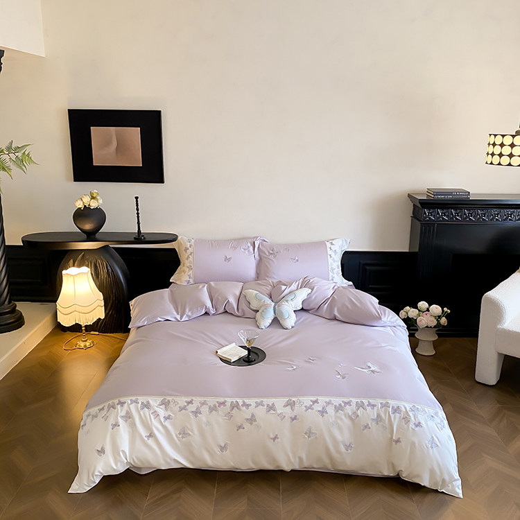 Вышивка Хунань 少女心夏季60支兰精天丝四件套蝴蝶刺绣被套床单丝滑凉感床上用品 No brand