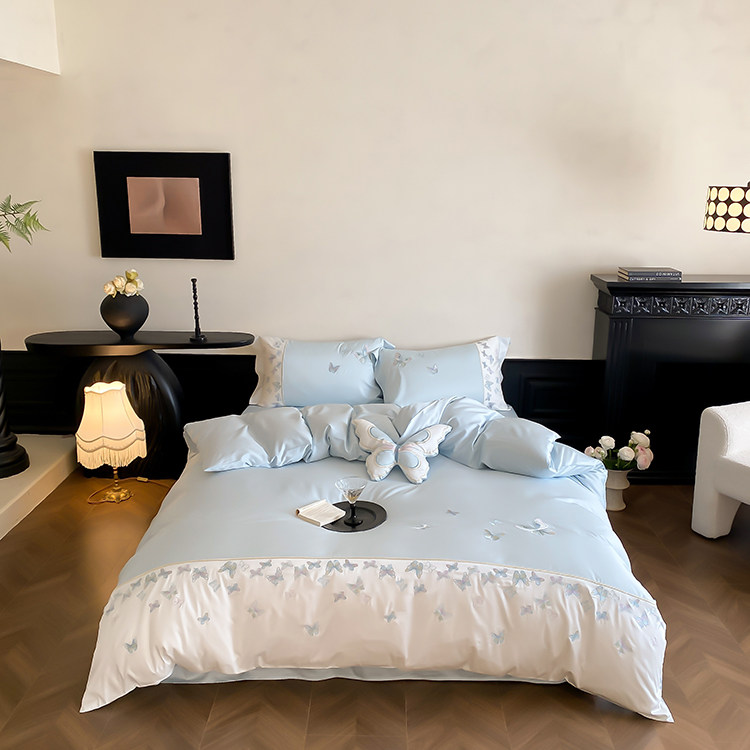 Вышивка Хунань 少女心夏季60支兰精天丝四件套蝴蝶刺绣被套床单丝滑凉感床上用品 No brand