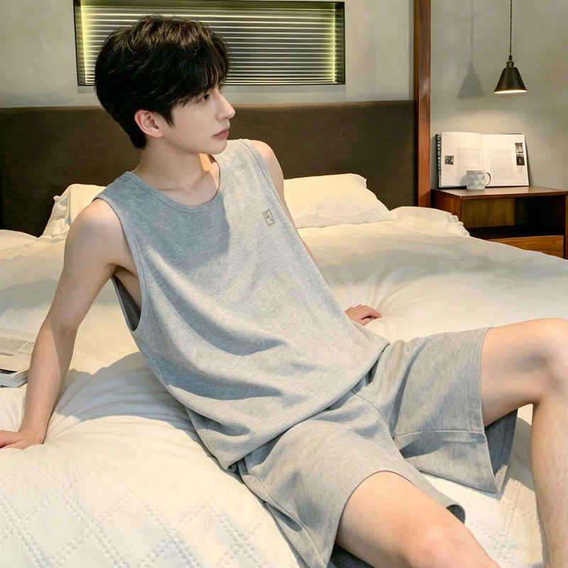 Men's Pajamas Summer Pure Cotton Sleeveless Vest 2026 New Style All-Cotton Sports Simple Home Wear Set That Can Be Worn Outside