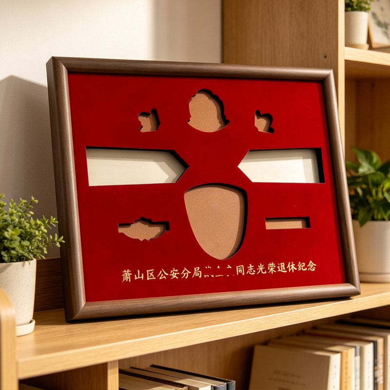 Retirement Commemorative Medal, Shoulder Badge, Armband, Hat Badge Storage and Display Frame, Solid Wood Photo Frame for Wall Hanging