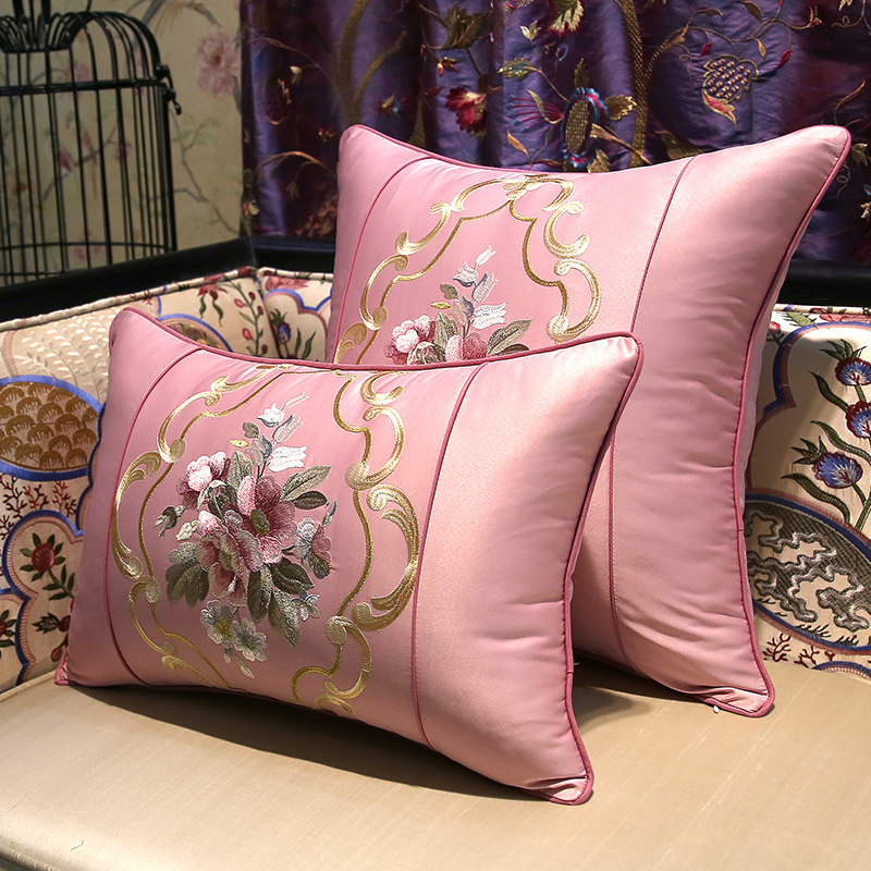 Modern minimalist Chinese style embroidery pillow sofa cushion bed embroidery pillow large backrest office chair waist pillow