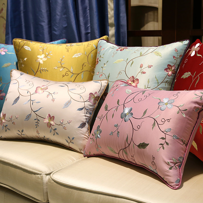 Modern Chinese-style embroidered pillow living-room real leather sofa embroidery cushions office chairs leaning on pillows and customised cover