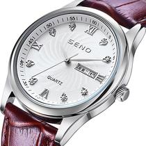 Automatic waterproof luminous mens watch schoolgirl Korean version simple fashion double calendar leather strap Non-mechanical watch