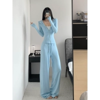 Синие штаны, свободный прямой крой