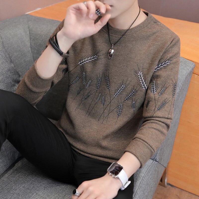 Tide Cards Fall New long sleeves T-shirt Male currents Han version blouses Round Collar Thick Cotton T Winter hit undershirt Gardown thickened