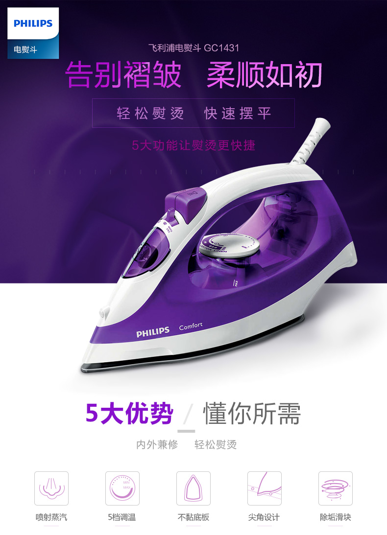 bàn ủi khô philips gc160 Bàn ủi điện gia đình Philips bàn ủi hơi nước nhỏ ủi nhỏ cầm tay gc576