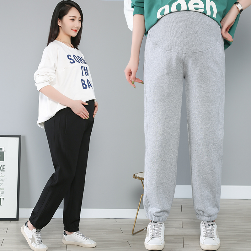Large size maternity pants 200 jin plus fertilizer to increase autumn and winter wear outerwear pregnant women belly pants sports casual pants loose version