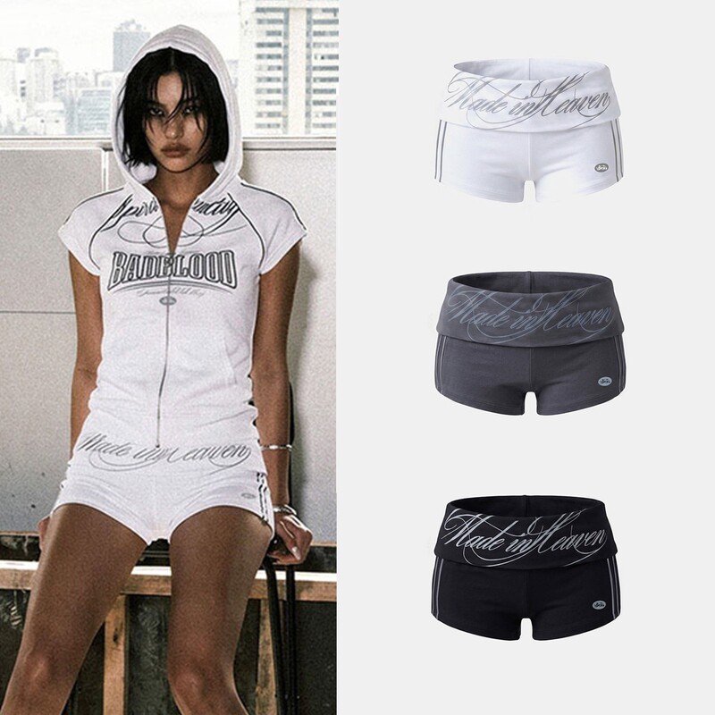 Korean Badblood Spicy Girl Sports Shorts for Women, Slimming Letter Print Three-Quarter Pants, American-Style Fitness Butt-Lifting Hot Pants