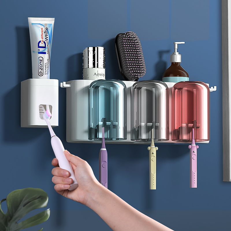 Toothbrush shelf toothpaste set free punching mouthwash cup brush cup hanging wall type bathroom wall mounted storage box