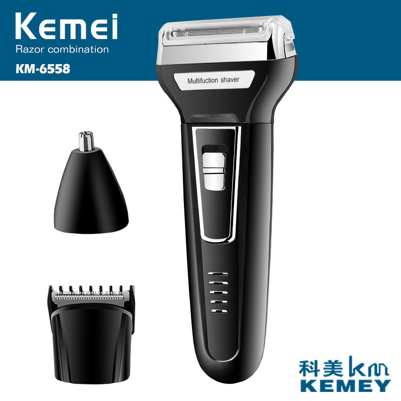 Kemei KM-6558 Reciprocating Double Head Three-in-One Electric Shaver Knife Trim Nasal Hair Cutter Set