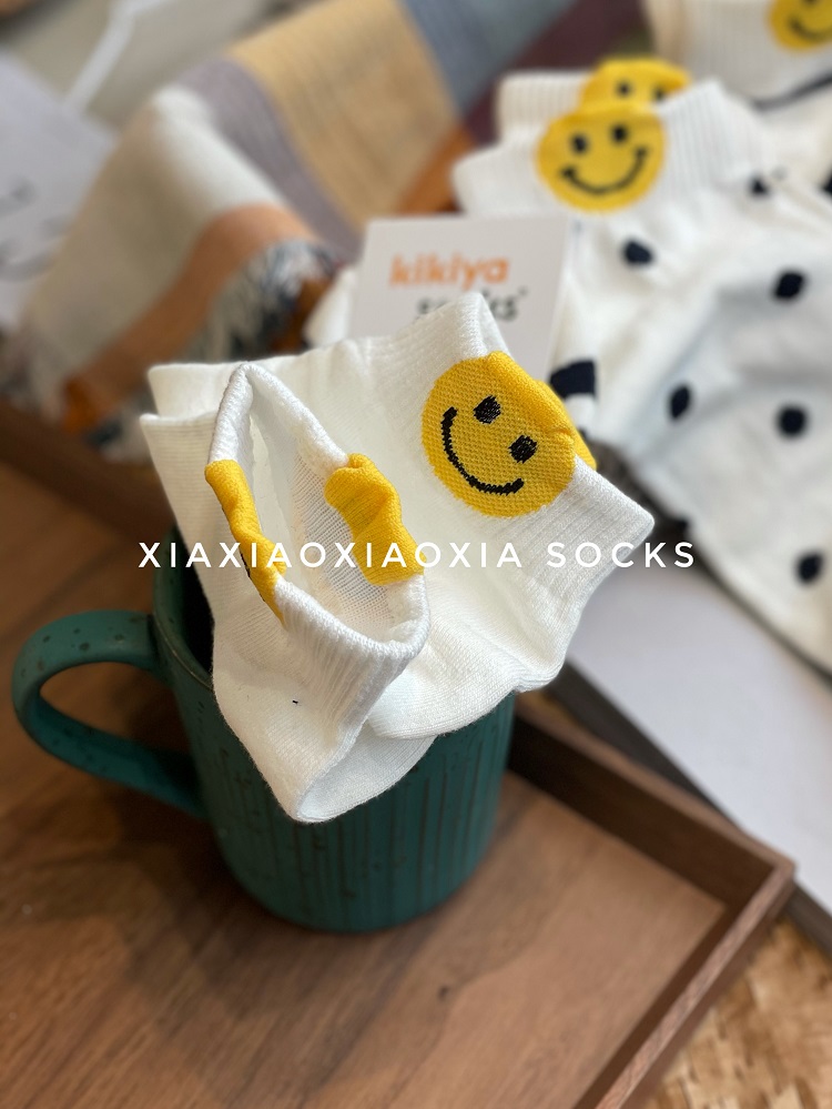 (full of five pairs) Korea Imports socks spot ladies' cotton socks Low Gang smiley face Summer new socks