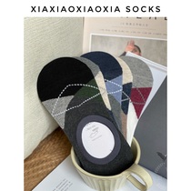 (More than five pairs) Korean imported mens socks spring and summer new style boat socks British style rhombus invisible socks