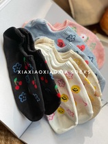 (More than five pairs) Korean imported summer thin cotton womens boat socks shallow socks cute little flower socks sets