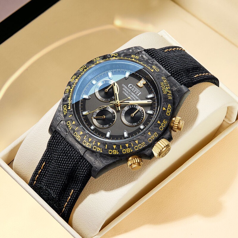 German Bugatti Men's Watch Carbon Fiber Daytona Fully Automatic Mechanical Watch Multi-Function Chronograph Trendy