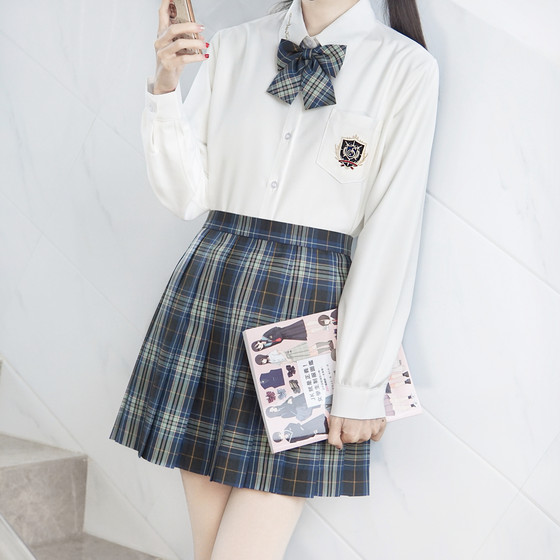 原创JK/DK制服刺金骑士刺绣衬衫英文上衣长袖日系男女款