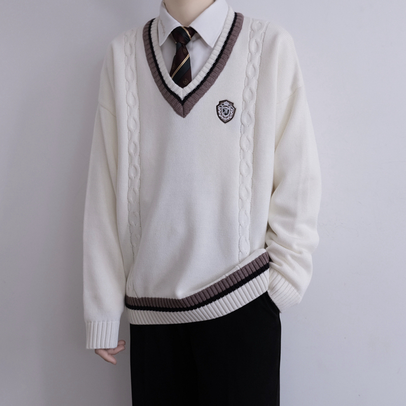【Thorn Chapter】Ben Yu Zhong Original Jk/Dk Uniform Knitted Long Sleeve V-Neck Pullover Sweater Jacket for Men and Women, Autumn and Winter