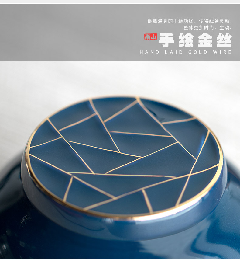 [proprietary] Mr Ji nan shan blue circular caddy fixings ceramic kung fu tea set with parts sealed as cans