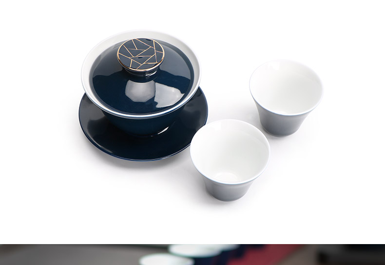 [proprietary] Mr Ji nan shan blue see only three tureen ceramic thin foetus travel tea set kung fu tea bowl