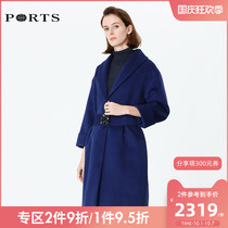 PORTS Po outlets autumn and winter womens big lapel waist waist long tweed coat LB9C012DWI02