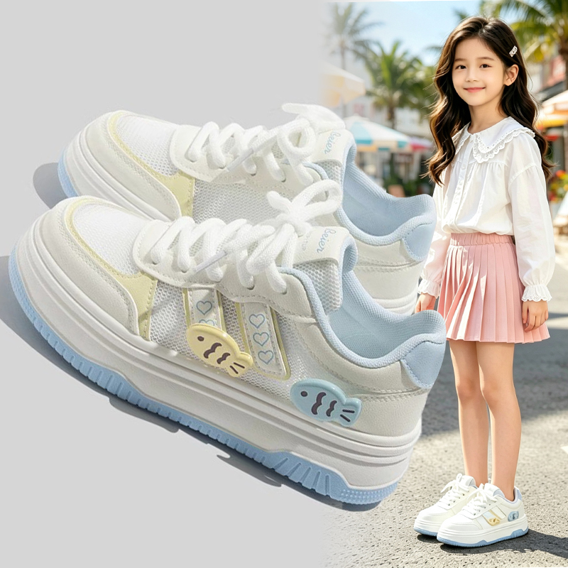 Girls' White Sneakers 2026 Spring and Autumn Casual Shoes New Versatile Board Shoes Sports Shoes for Students Children Summer Mesh Girls' White Sneakers 2026 Spring and Autumn Casual Shoes New Versatile Board Shoes Sports Shoes for Students Children Summer Mesh