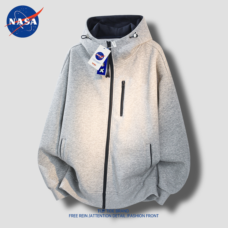 Nasa American High Street 2026 New Spring Men's Loose Casual Couple Versatile Trendy Brand Hooded Cardigan Sweatshirt