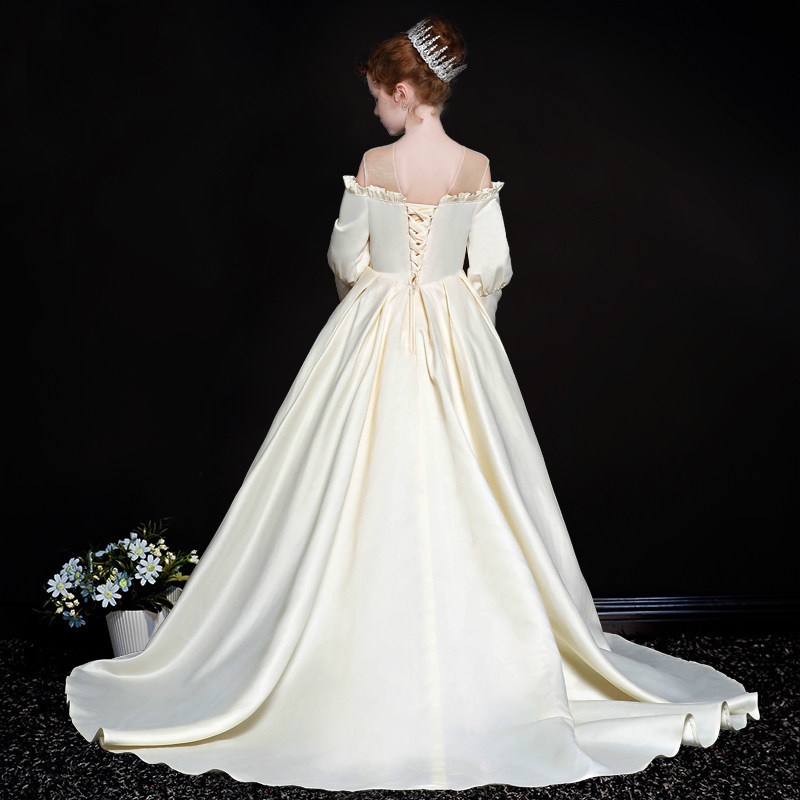 Children's dress princess skirt catwalk model girl little host piano performance costume trailing fluffy yarn flower girl wedding dress