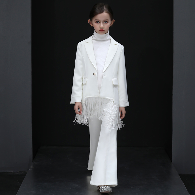 Girl Gown Dress Children Model Walking Show Wave Clothes Little Girl Fashion Suit Suit Hosting West Suit Foreign Evening Dress