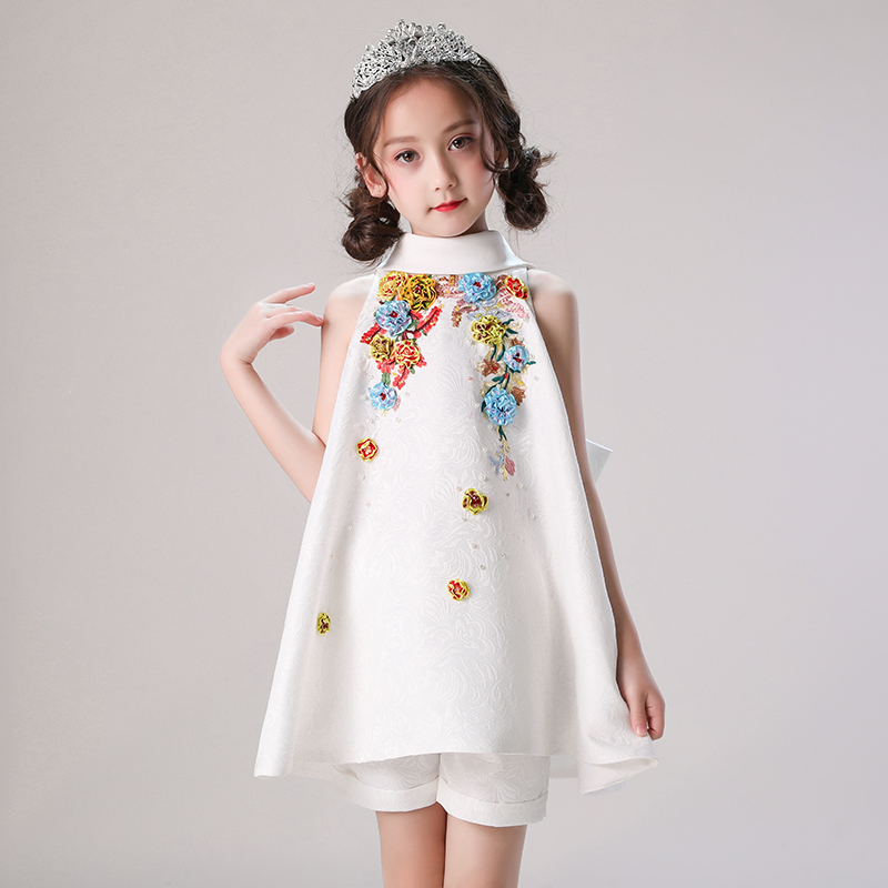 Children's dress princess dress noble girl white flower girl foreign style evening dress host piano performance costume high-end