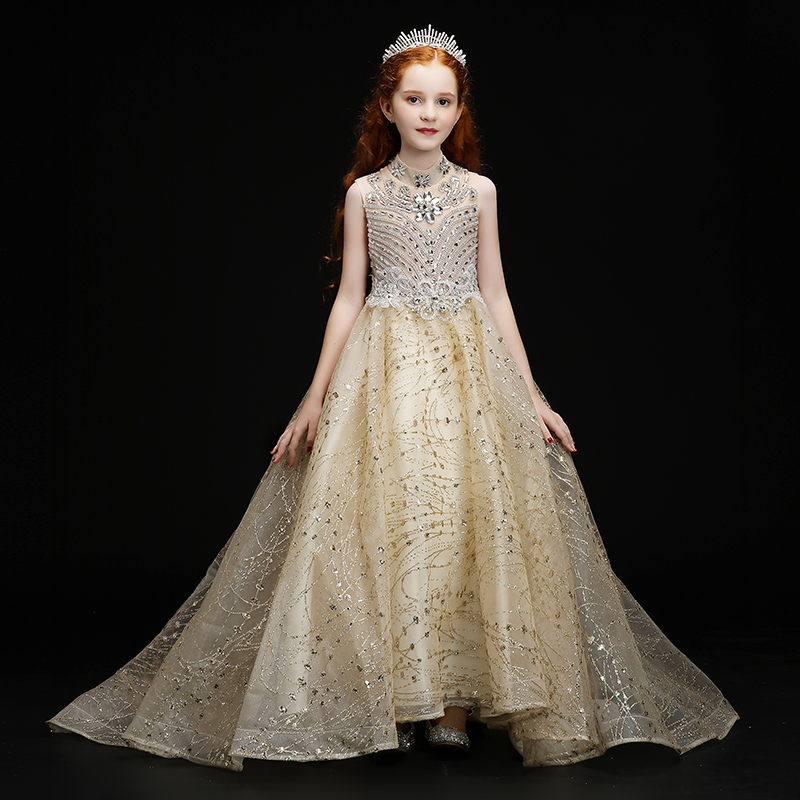 Girl's dress Princess Europe-style child hosts high-end girl walking-tail piano grandchildren performing clothes