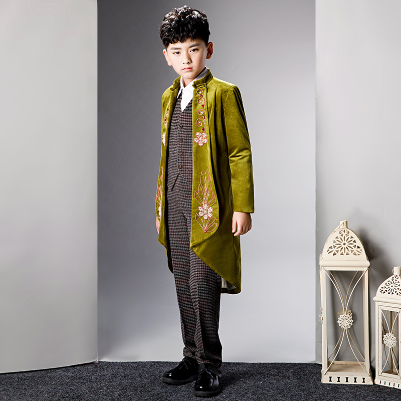 Children's suit suit model catwalk boy handsome performance clothing Chinese style host dress national tide small suit