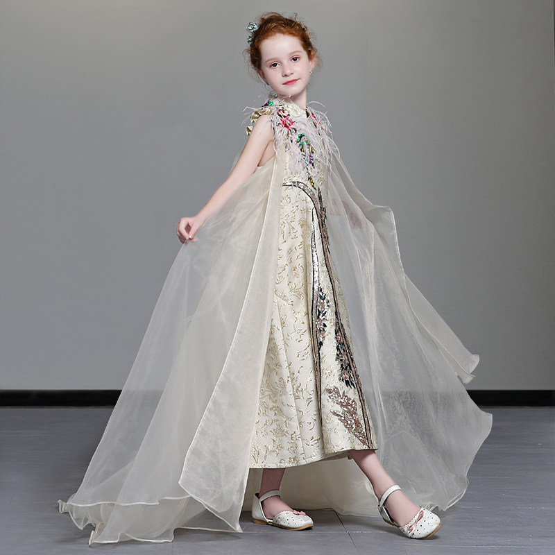 Children's Gown Trailing Princess Dresses Girl Model Walking Show Gown Girl to host Chinese Wind Costume High-end