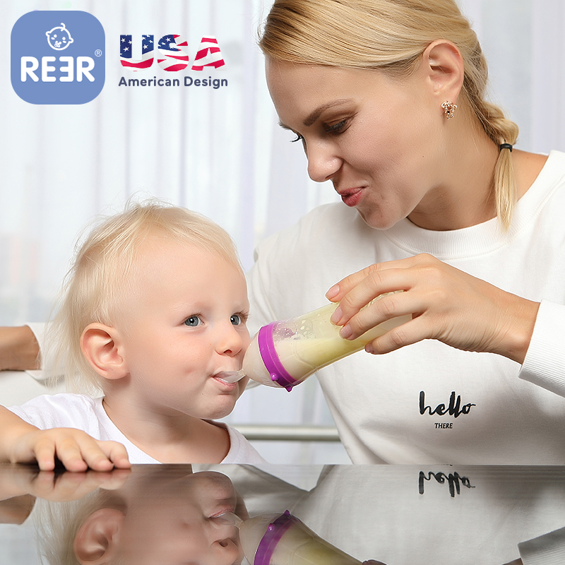 REER rice paste spoon feeding bottle baby supplementary food tool silicone extrusion feeding baby tableware rice noodle feeder