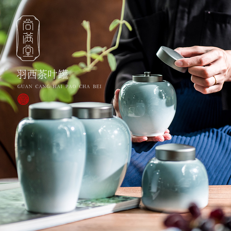 Shangmantang ceramic sealed tank Tea storage tank Japanese tea storage tank Household tea tank small porcelain tank idea