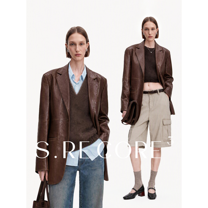 S.Recore³ Spanish Imported 100% Sheepskin Genuine Leather Jacket for Women, Fashionable Modern Leather Blazer