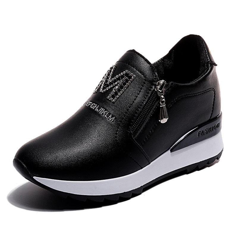 Black & A08 ZipperKorean version Versatile chic Internal elevation Women's Shoes 2021 Spring and Autumn new pattern Side zipper non-slip Casual shoes motion shoes