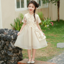 Girls cheongsam dress summer 2024 new style modified national style skirt for middle-aged and older children little girl princess skirt