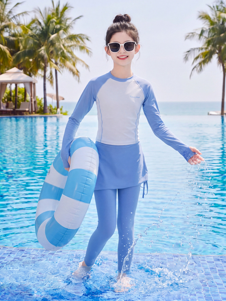 Girls' Swimsuit 2026 New Style Kidsren's Long-Sleeved Sun Protection Swimsuit Summer Girls' High-Looking Sports Swimsuit Two-Piece Set — 2
