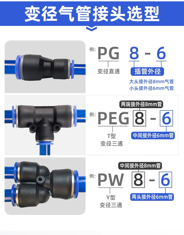 Khí quản khí quản kết nối nhanh cắm nhanh ba chiều ren thẳng phụ kiện đầy đủ các đường kính thay đổi PC8-02 PU 10 mm đầu nối nhanh khí nén nitto nối ống khí nén