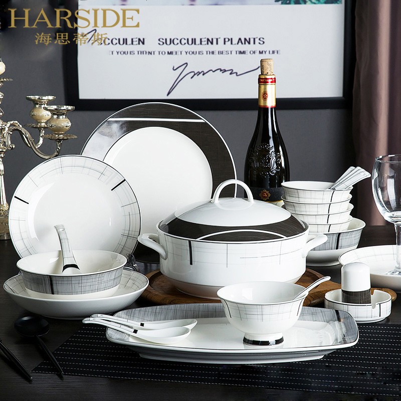 HARSIDE Nordic Wind Simple Tableware Package Modern Household Dish Combined Bone Ceramic Bowl Chopstick Set