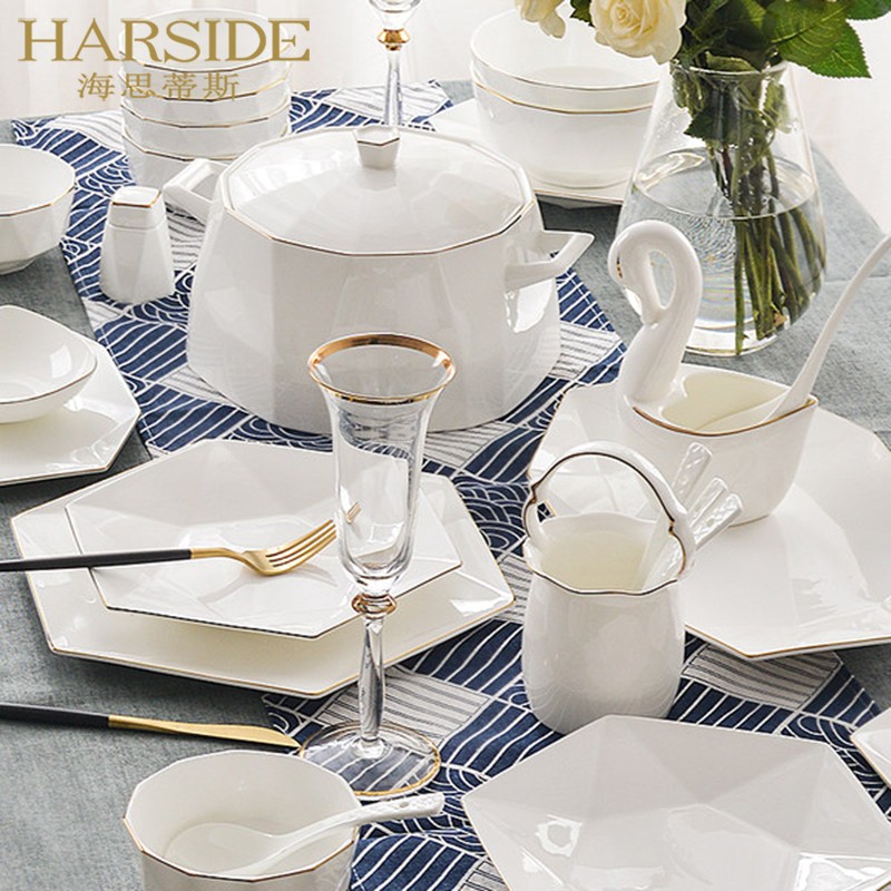 HARSIDE European-style bone china tableware set Chinese-style household creative ceramic bowl plate plate rice bowl chopsticks combination