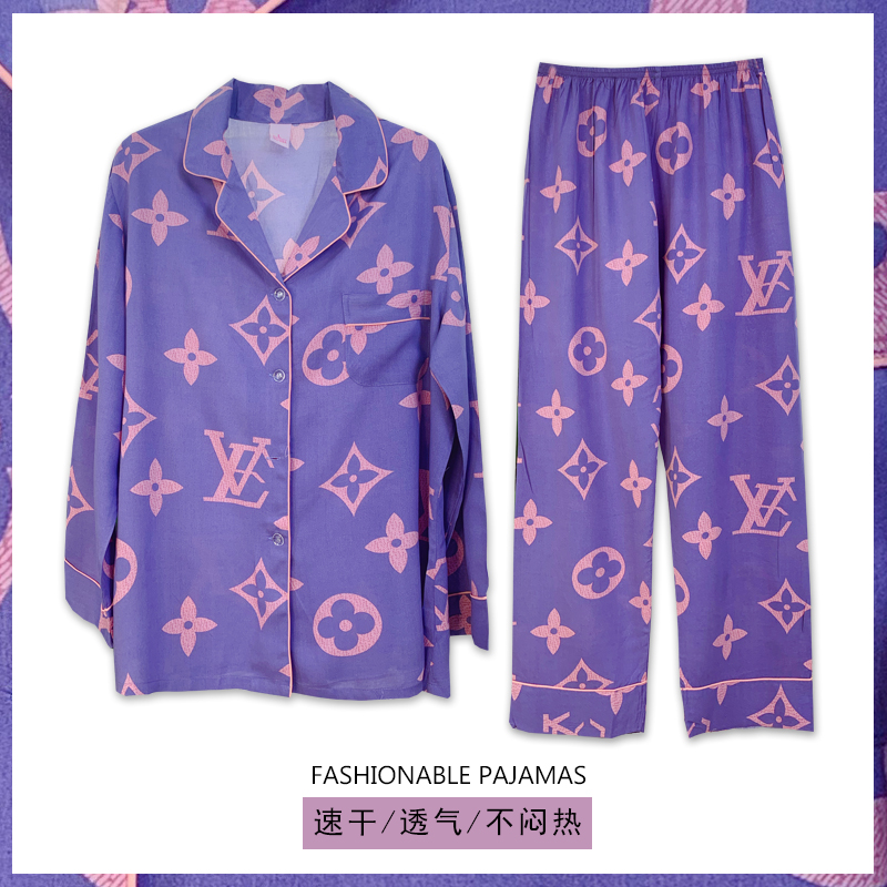 Cotton pajamas women's size spring and autumn thin long sleeve trousers set lapel cardigan home wear summer air conditioning suit