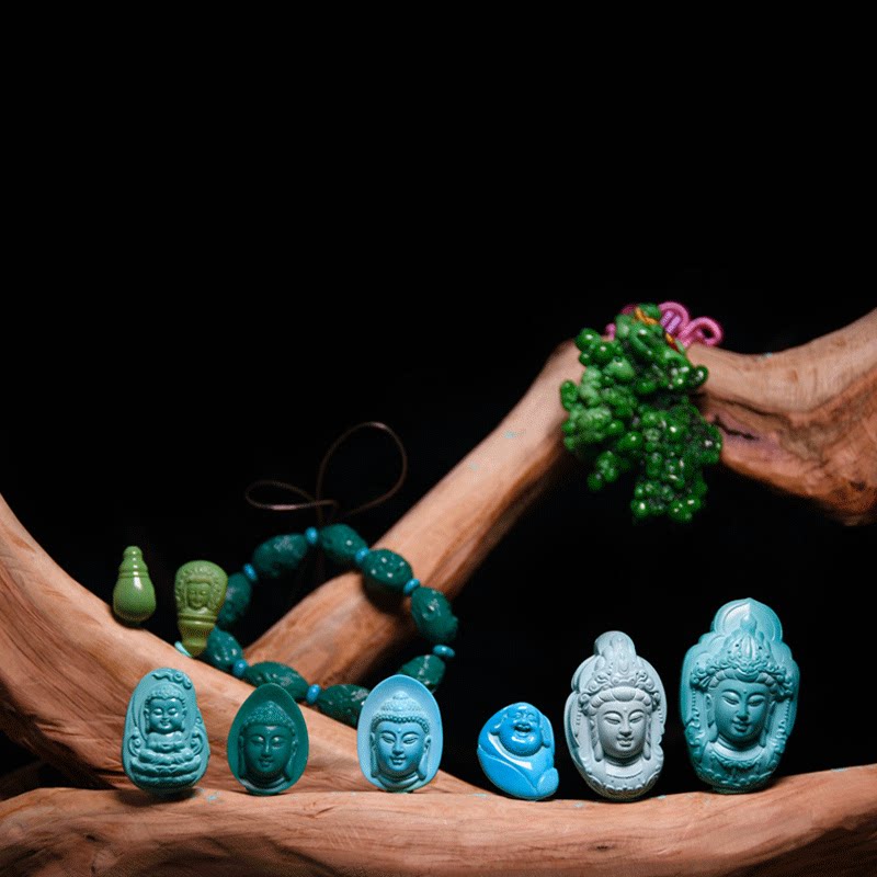 Natural high porcelain raw mineral turquoise carved pieces Pendant Round beads Melon beads Buddha beads Hand string accessories Wool live hyperlink