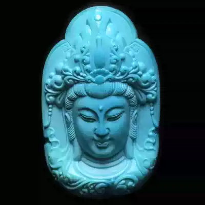 Natural original mine turquoise Guanyin Buddha carved pendant pendant accessories Buddha Zhuo Baochang master produced