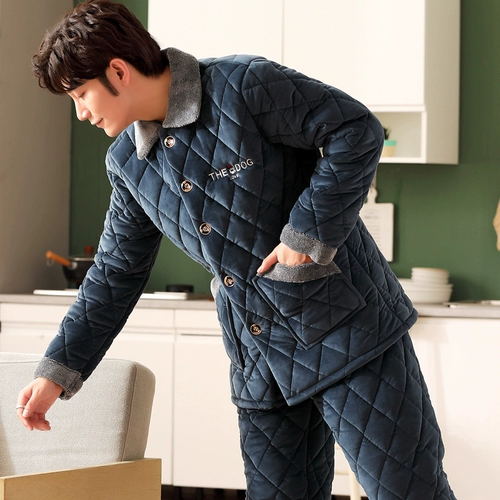 Демисезонная флисовая коралловая пижама, мужская бархатная стеганая удерживающая тепло куртка, осенний демисезонный комплект