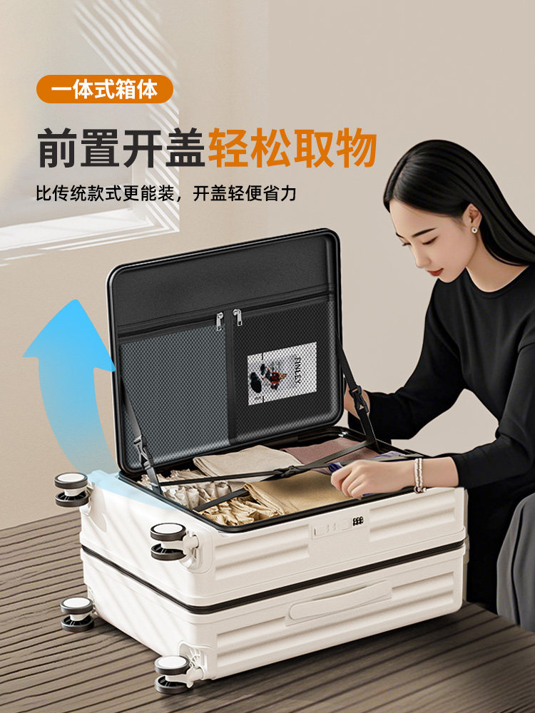 Side-Opening Suitcase 2025 New Model for Women, 20-Inch, 24-Inch, Carry-On Travel Trolley, Password Lock Leather Suitcase, Large Capacity 28-Inch