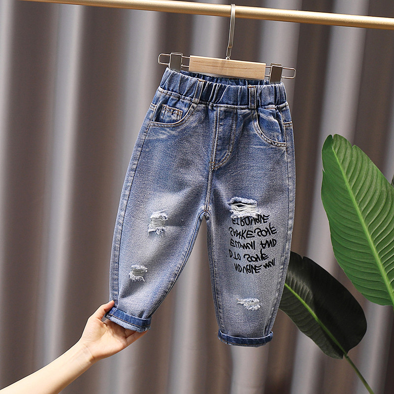 Children's thin section casual pants boys 2021 new spring and autumn trends Three-four-year-old boy autumn clothes jeans